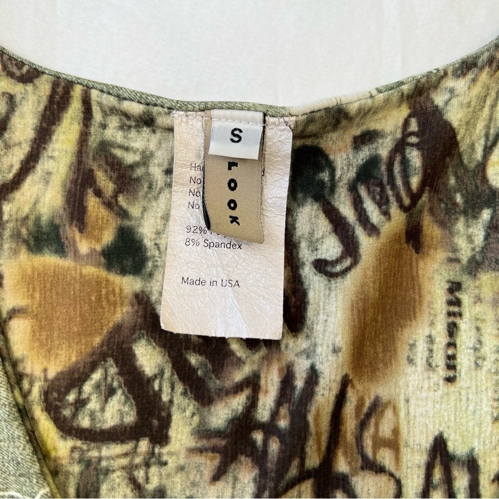 Vintage 90s Cyber Grunge Green Denim Print Tank and Midi Maxi Ruffle Skirt Set - Picture 9 of 14